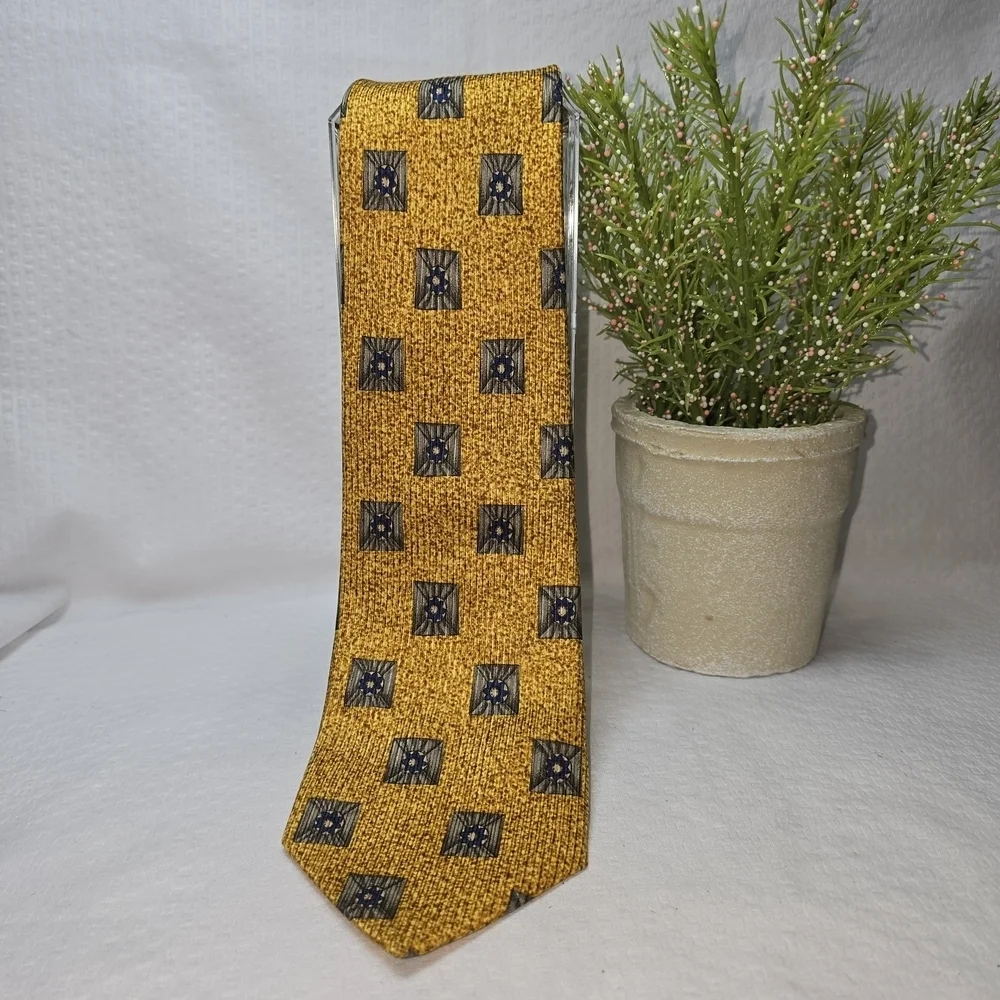 Robert Talbott Gold and Black Silk Tie with Geometric Design